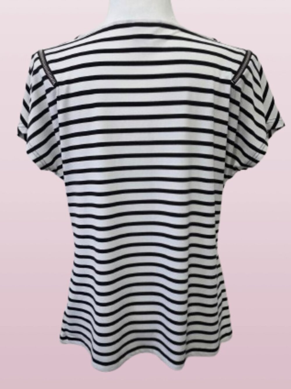 Worthington Women's Large Striped Tunic White & Black Striped Short Sleeve - Picture 7 of 10